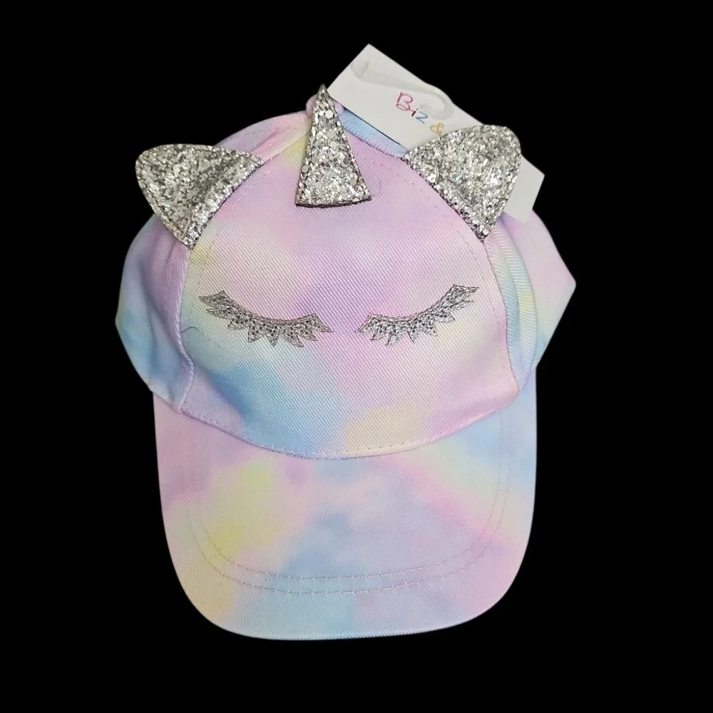 Biz & Bean Unicorn Hat Tie Dye Sparkle‎ Horn Ears Girls Kids Adjustable
